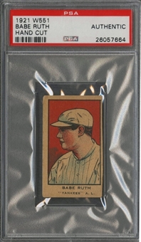 1921 W551 Babe Ruth, Hand Cut – PSA Authentic